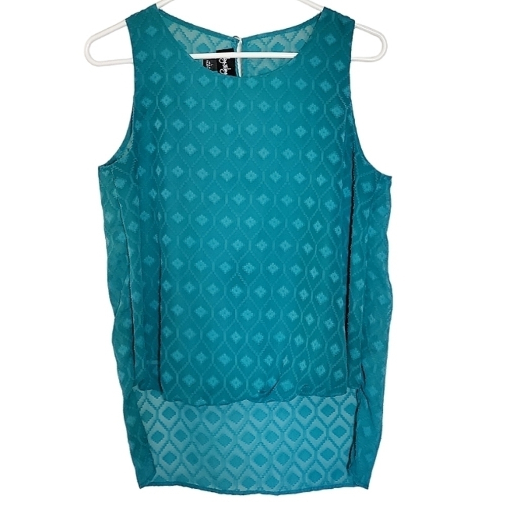 1545 * by&by Geometric Diamond Textured Sleeveless Top Green Teal Size L